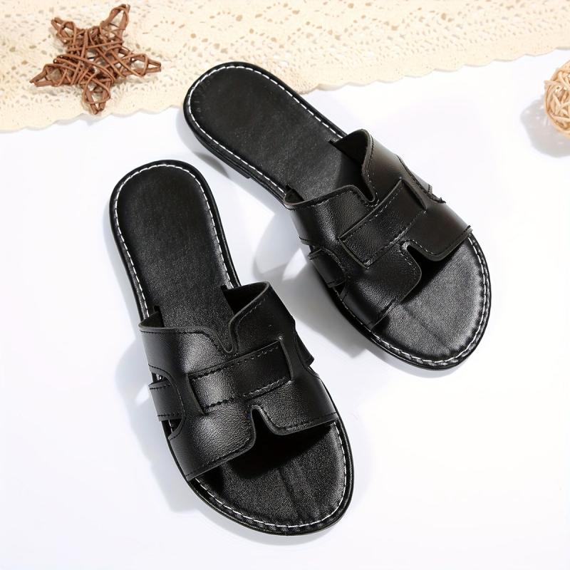 Women's Flat Slide Sandals Open Toe Slip On Slides Casual Beach Shoes