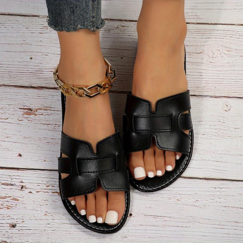 Women's Flat Slide Sandals Open Toe Slip On Slides Casual Beach Shoes