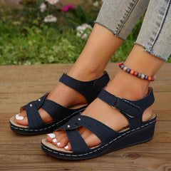 Women's Hollow Out Wedge Sandals Casual Hook & Loop Strap