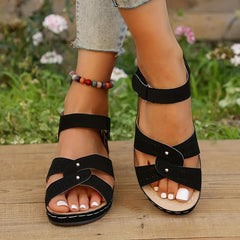 Women's Hollow Out Wedge Sandals Casual Hook & Loop Strap