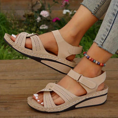 Women's Hollow Out Wedge Sandals Casual Hook & Loop Strap