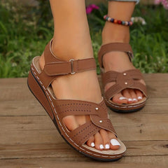 Women's Hollow Out Wedge Sandals Casual Hook & Loop Strap