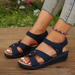 Women's Hollow Out Wedge Sandals Casual Hook & Loop Strap