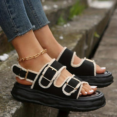 Women's Platform Sandals Comfortable Buckle Strap Open Toe Soft Sole