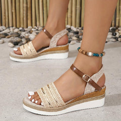 Women's Platform Wedge Sandals with Adjustable Strap