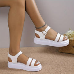 Women's Platform Sandals Ankle Strap Slingback Shoes Solid