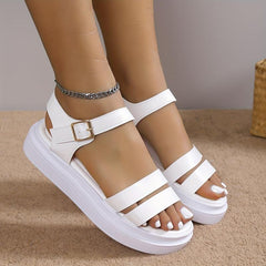 Women's Platform Sandals Ankle Strap Slingback Shoes Solid