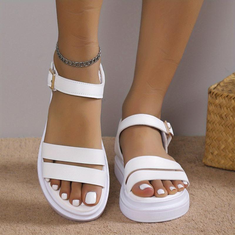 Women's Platform Sandals Ankle Strap Slingback Shoes Solid