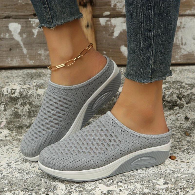 Women's Breathable Mule Sneakers Comfortable Round Closed Toe Slip On Shoes