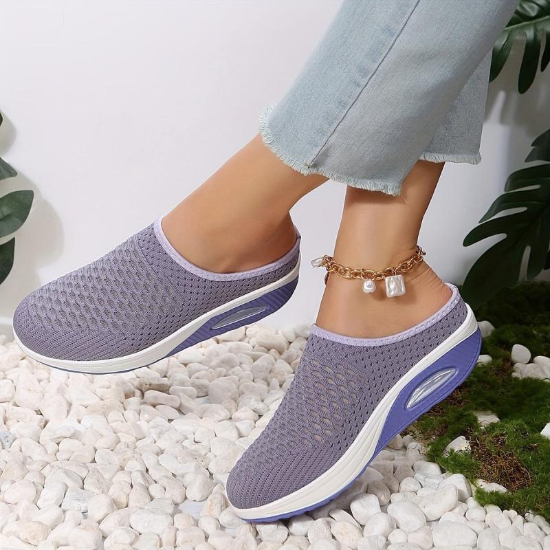 Women's Breathable Mule Sneakers Comfortable Round Closed Toe Slip On Shoes