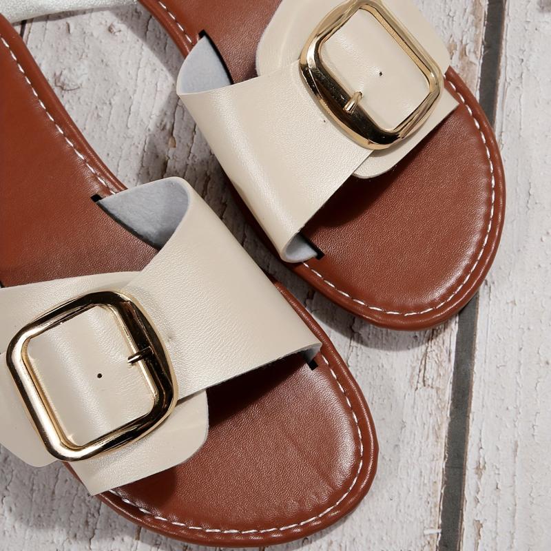 Women's Flat Sandals with Buckle Slides for Casual & Summer