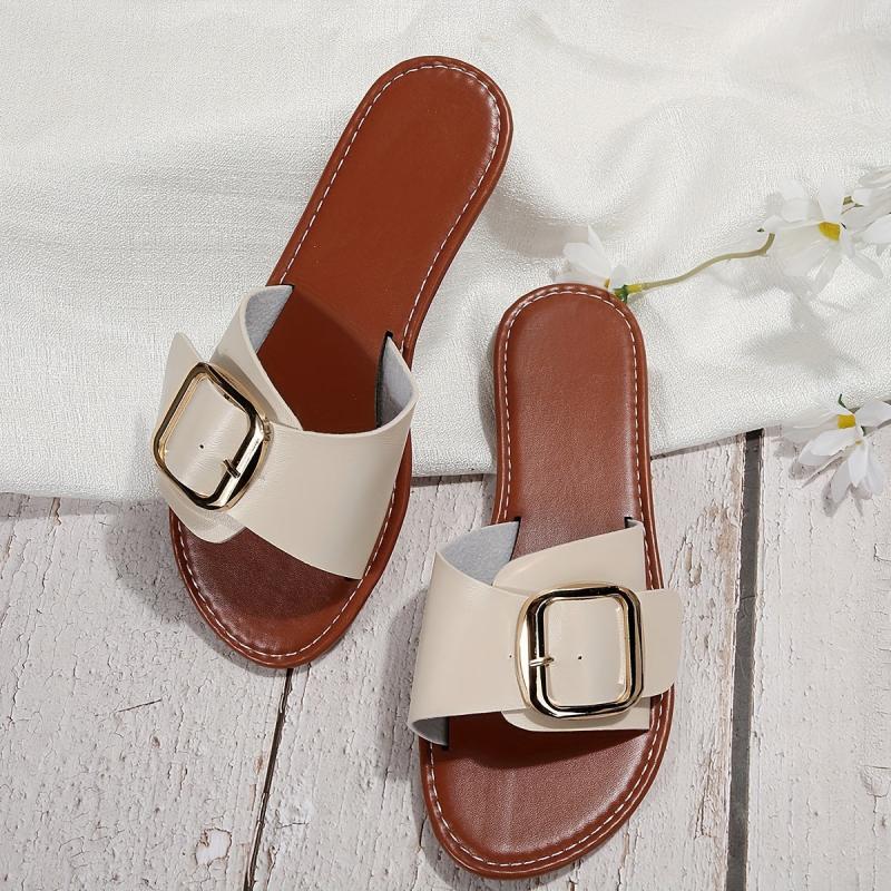 Women's Flat Sandals with Buckle Slides for Casual & Summer