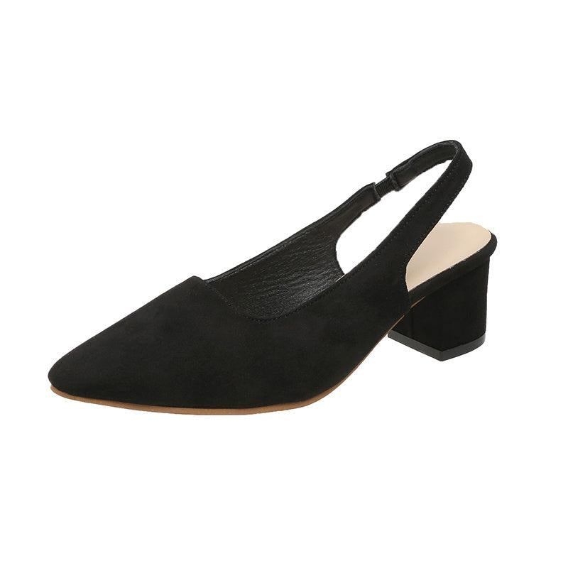 Chunky Heeled Sandals Pointed Toe Slingback Shoes