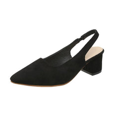 Chunky Heeled Sandals Pointed Toe Slingback Shoes