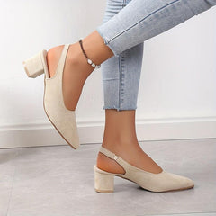 Chunky Heeled Sandals Pointed Toe Slingback Shoes
