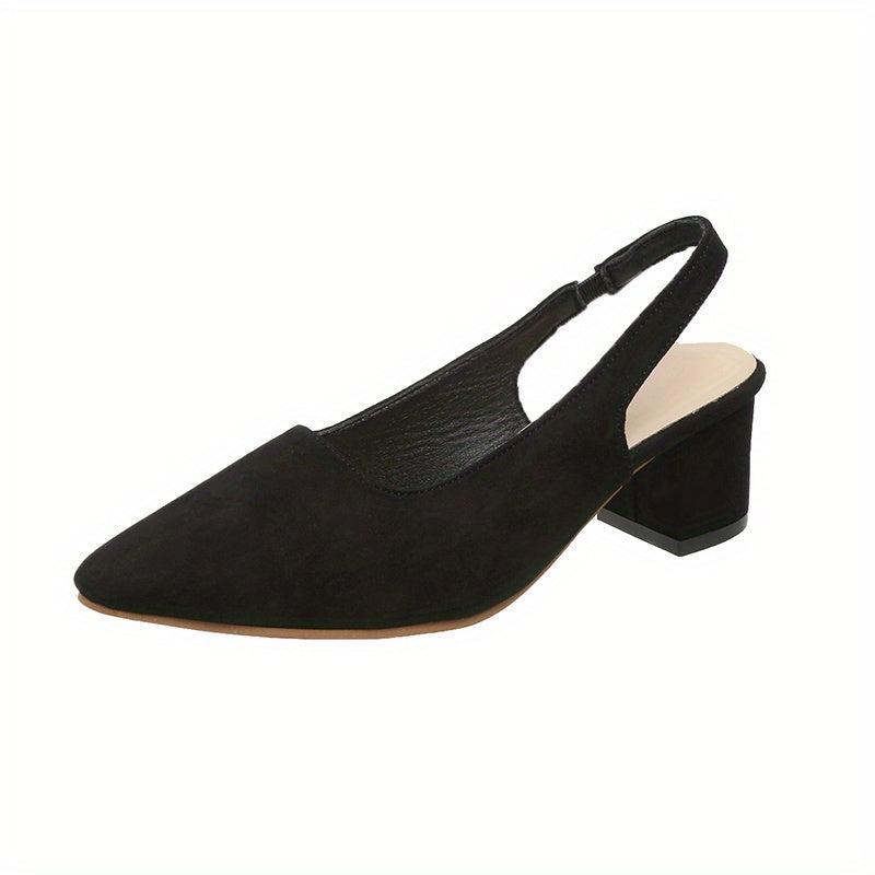 Chunky Heeled Sandals Pointed Toe Slingback Shoes