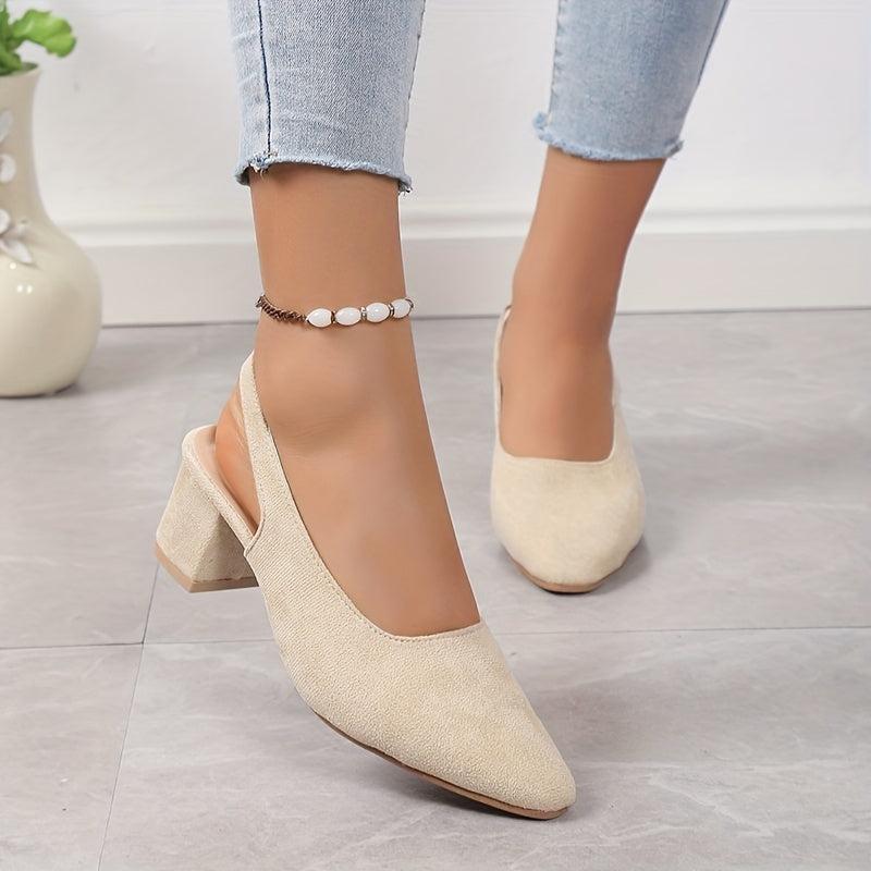 Chunky Heeled Sandals Pointed Toe Slingback Shoes