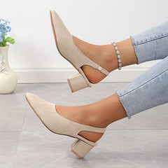Chunky Heeled Sandals Pointed Toe Slingback Shoes