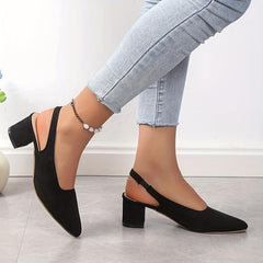 Chunky Heeled Sandals Pointed Toe Slingback Shoes