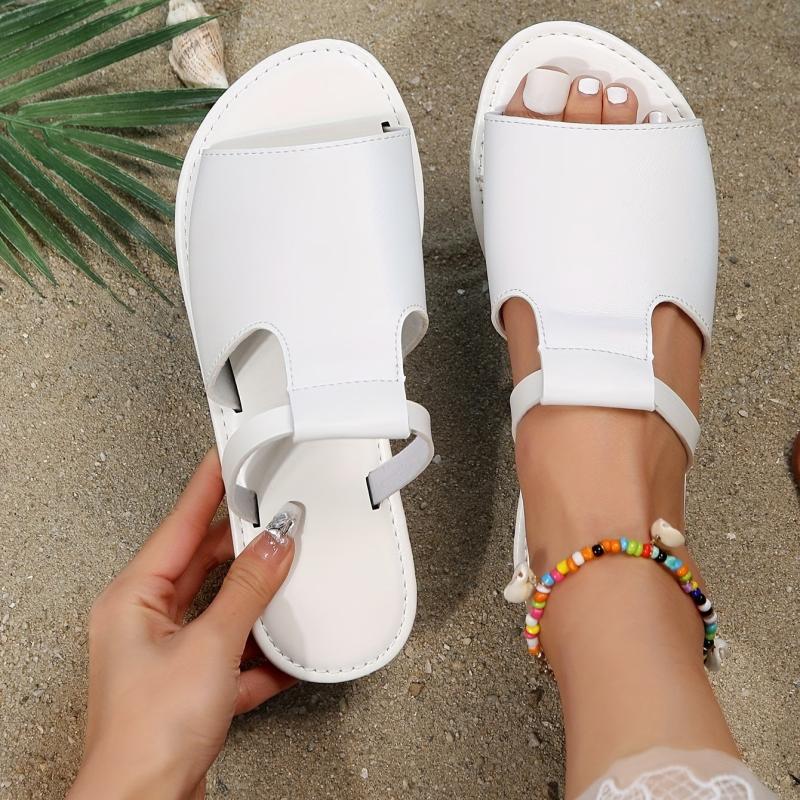 Women's Solid Flat Slippers Peep Toe Soft Non Slip Slides Shoes