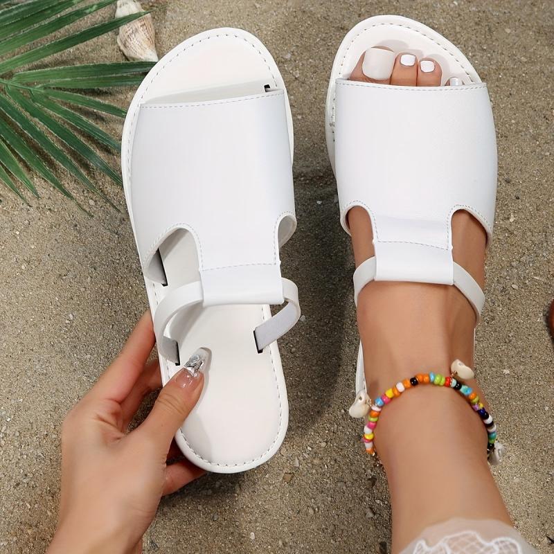 Women's Solid Flat Slippers Peep Toe Soft Non Slip Slides Shoes