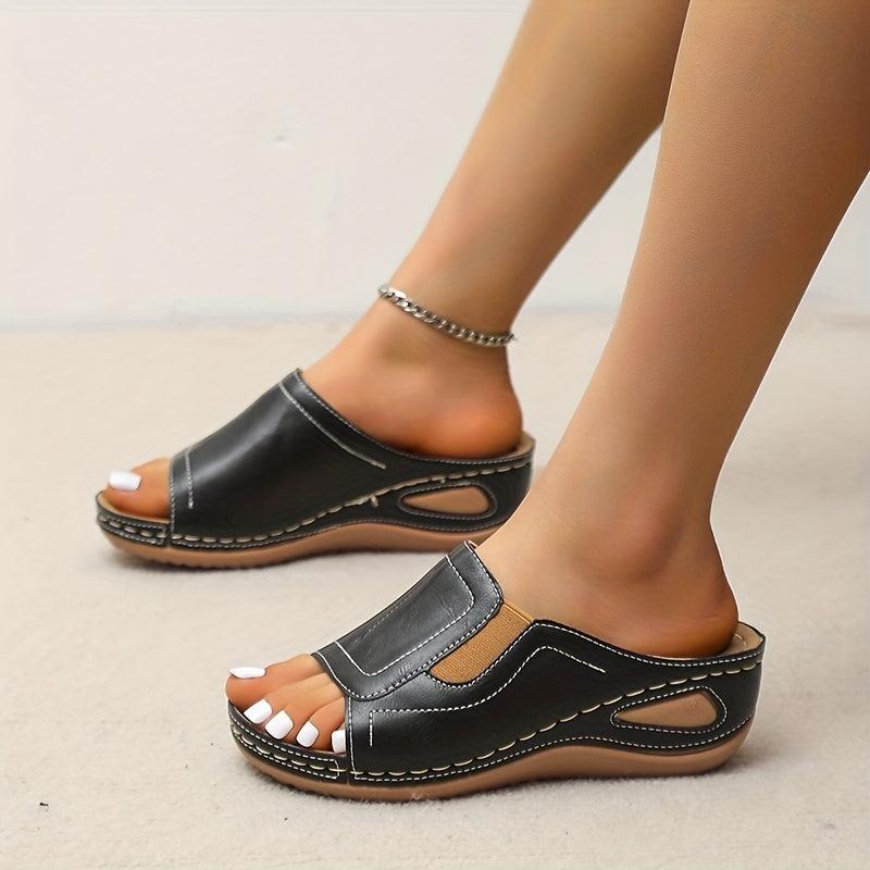 Women's Wedge Slide Sandals Open Toe Slip On Shoes