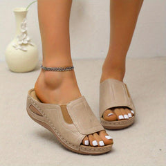 Women's Wedge Slide Sandals Open Toe Slip On Shoes