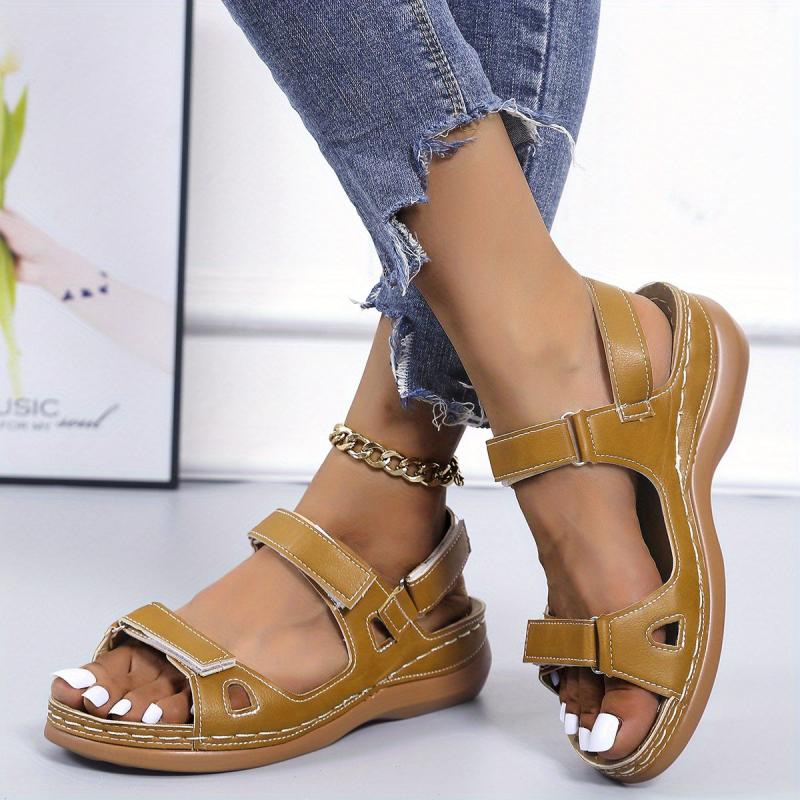 Women's Hook & Loop Strap Sandals Comfortable Open Toe Ankle Strap Shoes