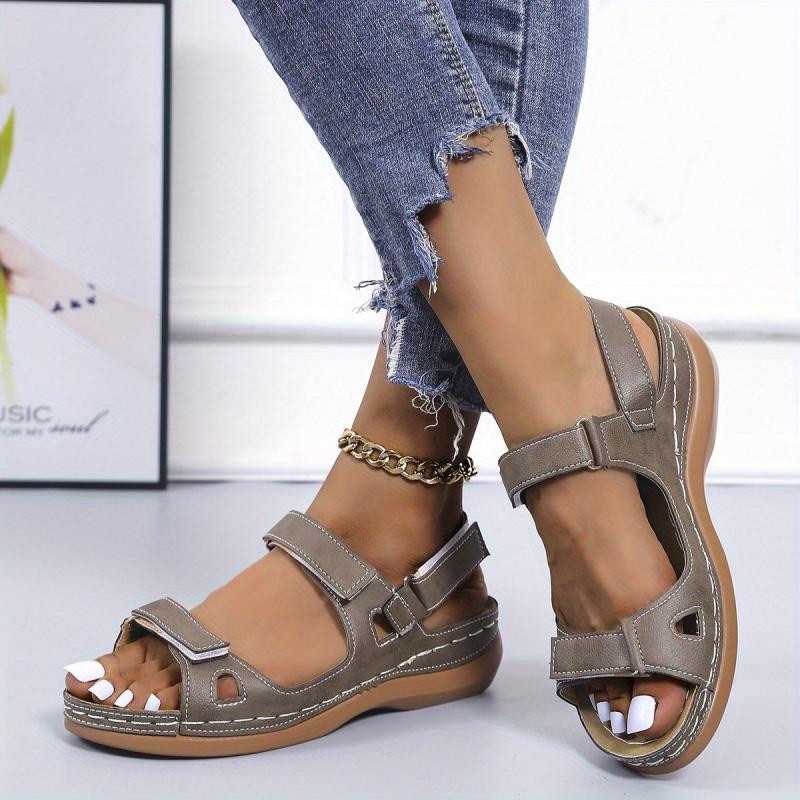 Women's Hook & Loop Strap Sandals Comfortable Open Toe Ankle Strap Shoes