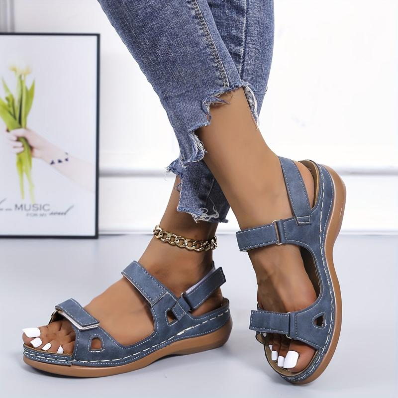 Women's Hook & Loop Strap Sandals Comfortable Open Toe Ankle Strap Shoes