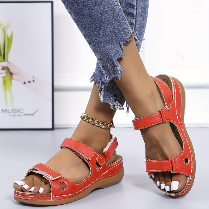 Women's Hook & Loop Strap Sandals Comfortable Open Toe Ankle Strap Shoes
