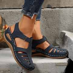 Women's Cut Out Wedge Sandals Hook & Loop Strap Platform Sandals
