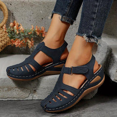 Women's Cut Out Wedge Sandals Hook & Loop Strap Platform Sandals