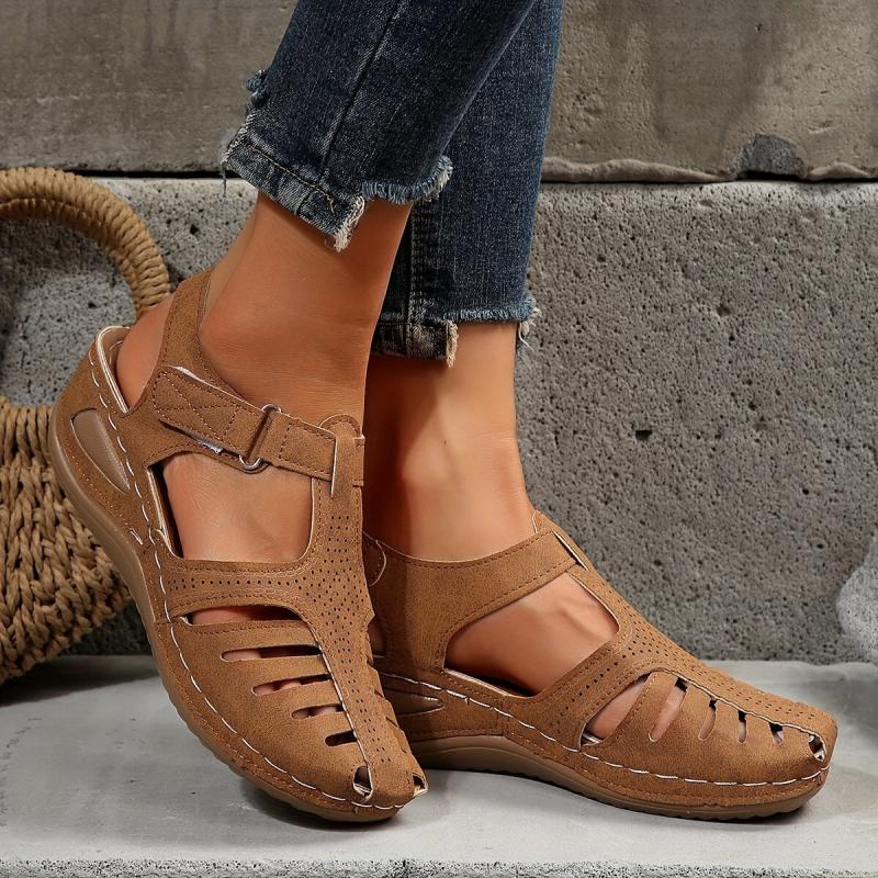 Women's Cut Out Wedge Sandals Hook & Loop Strap Platform Sandals