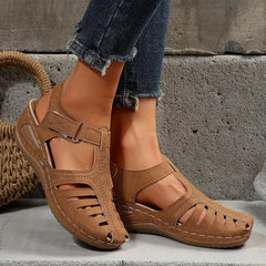 Women's Cut Out Wedge Sandals Hook & Loop Strap Platform Sandals
