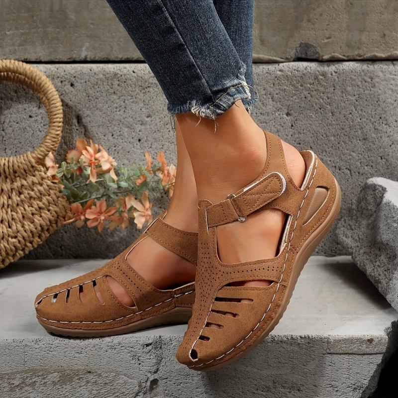 Women's Cut Out Wedge Sandals Hook & Loop Strap Platform Sandals