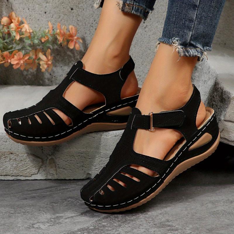 Women's Cut Out Wedge Sandals Hook & Loop Strap Platform Sandals