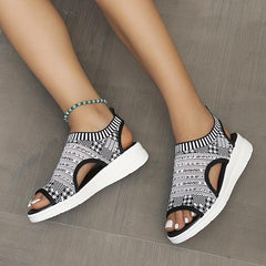 Women's Knit Flat Sandals Peep Toe Cut Out Slingback