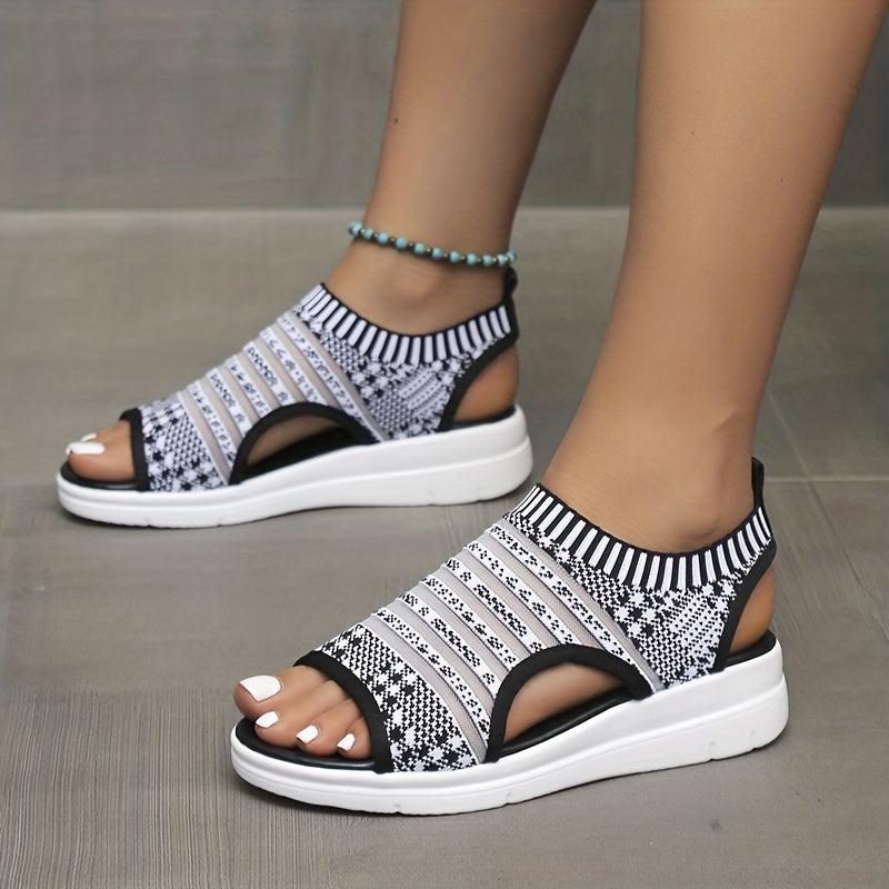Women's Knit Flat Sandals Peep Toe Cut Out Slingback