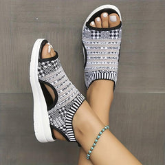 Women's Knit Flat Sandals Peep Toe Cut Out Slingback