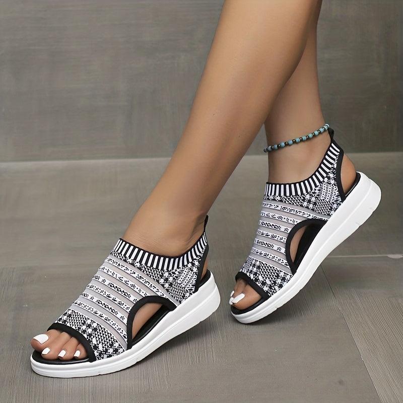 Women's Knit Flat Sandals Peep Toe Cut Out Slingback