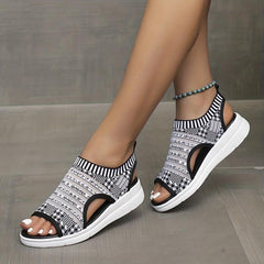 Women's Knit Flat Sandals Peep Toe Cut Out Slingback