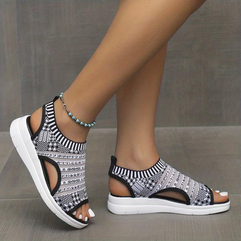 Women's Knit Flat Sandals Peep Toe Cut Out Slingback