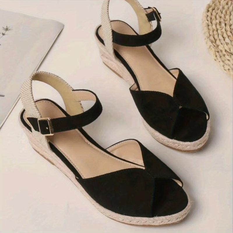Women's Peep Toe Wedge Sandals Lightweight Anti-Skid Ankle Strap Shoes