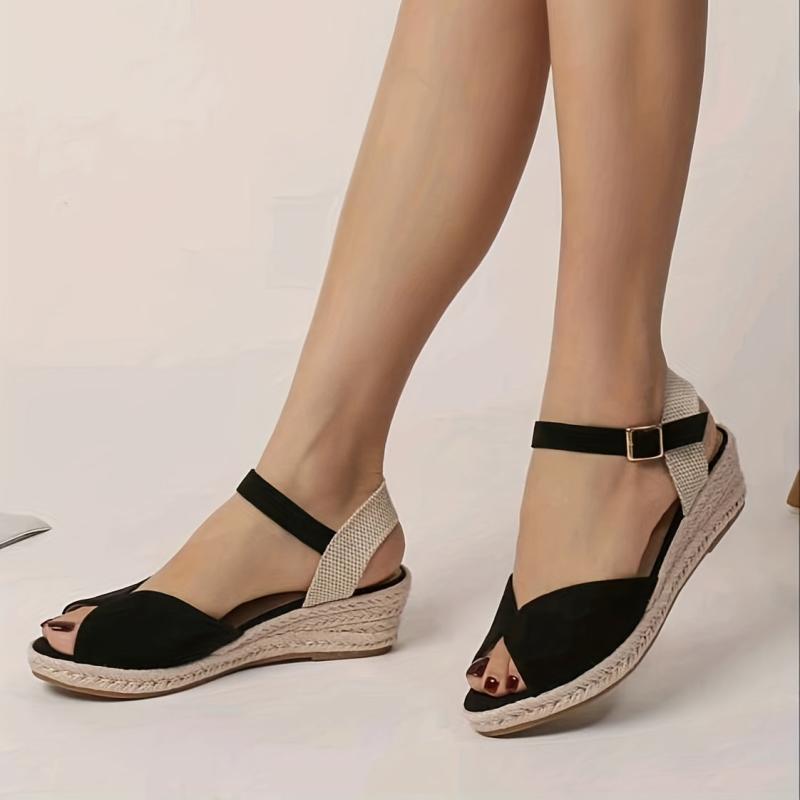 Women's Peep Toe Wedge Sandals Lightweight Anti-Skid Ankle Strap Shoes