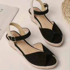 Women's Peep Toe Wedge Sandals Lightweight Anti-Skid Ankle Strap Shoes