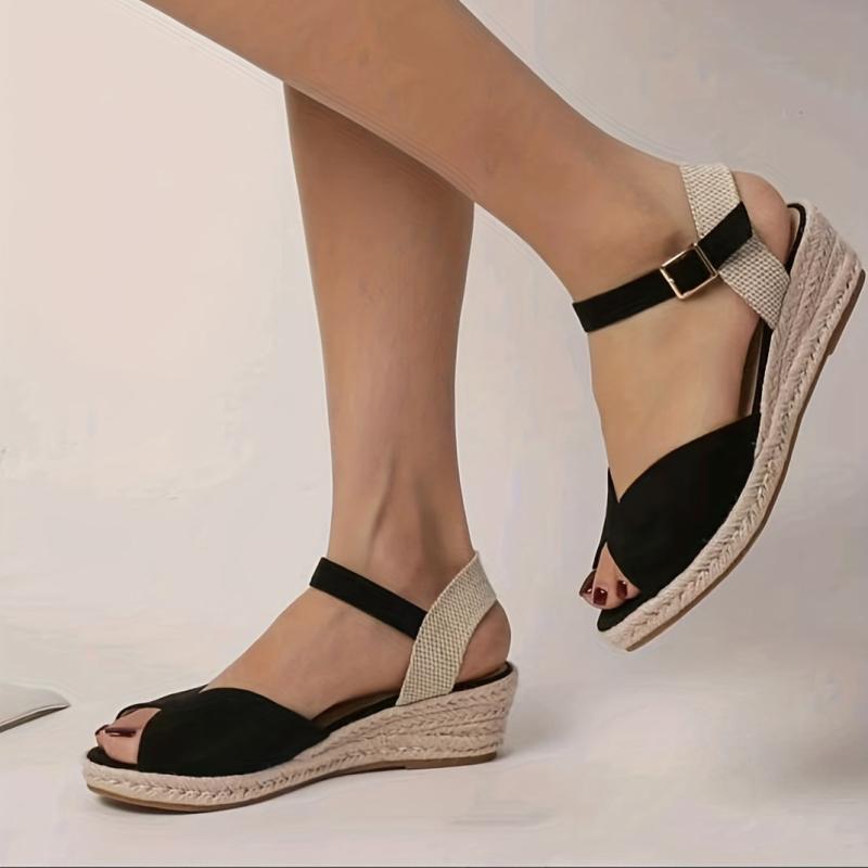 Women's Peep Toe Wedge Sandals Lightweight Anti-Skid Ankle Strap Shoes