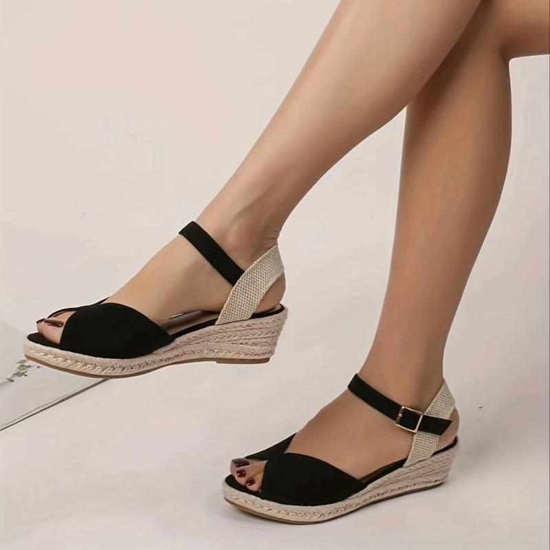 Women's Peep Toe Wedge Sandals Lightweight Anti-Skid Ankle Strap Shoes