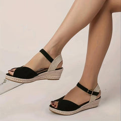 Women's Peep Toe Wedge Sandals Lightweight Anti-Skid Ankle Strap Shoes
