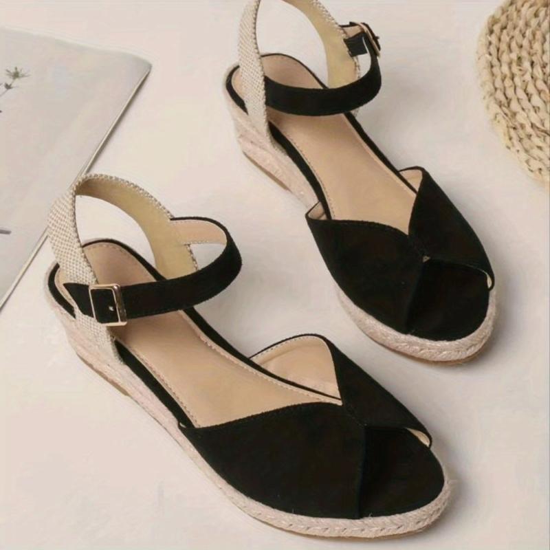 Women's Peep Toe Wedge Sandals Lightweight Anti-Skid Ankle Strap Shoes